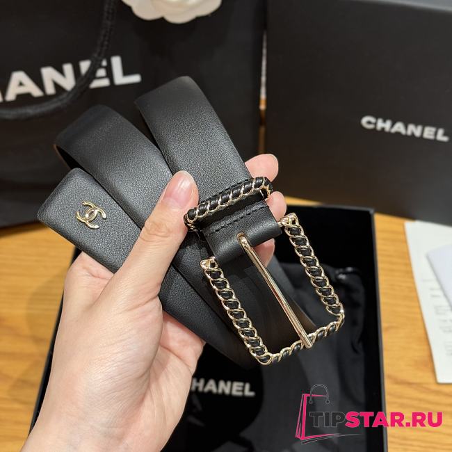 Chanel Twisted Pin Buckle Belt 3 cm In Full Black - 1