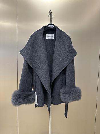 Max Mara Autumn/Winter Wool Coat with Detachable White Fox Fur Cuffs 02
