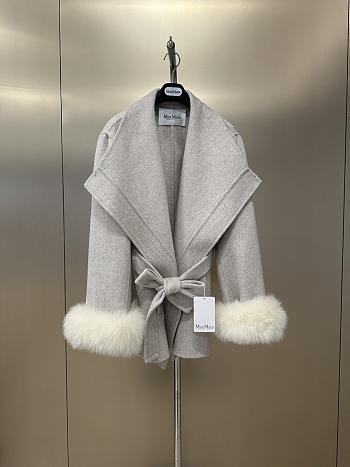 Max Mara Autumn/Winter Wool Coat with Detachable White Fox Fur Cuffs 01