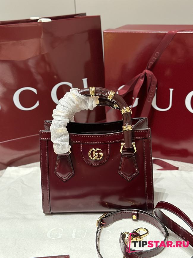 Gucci Diana Bamboo Mini Tote Bag In Burgundy - 1