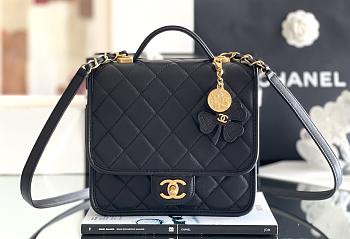 Chanel 25B Four-Leaf Clover Charm Backpack In Black
