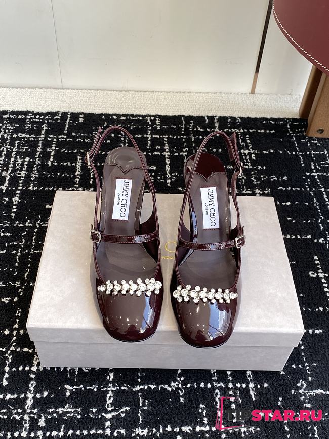 Jimmy Choo Belinda Sling Back 70 Deep Merlot Patent Leather Slingbacks 01 - 1