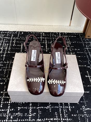 Jimmy Choo Belinda Sling Back 70 Deep Merlot Patent Leather Slingbacks 01