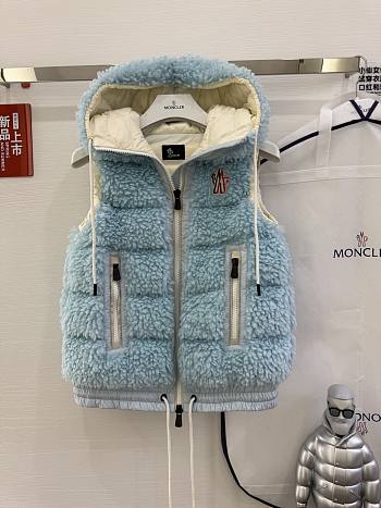 Moncler Classic Teddy Hooded Casual Down Vest In Blue
