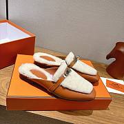 Hermes H-House Wool Mules with Classic Kelly Buckle Brown - 4
