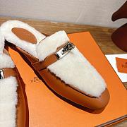 Hermes H-House Wool Mules with Classic Kelly Buckle Brown - 2