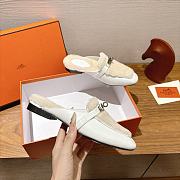 Hermes H-House Wool Mules with Classic Kelly Buckle White - 1