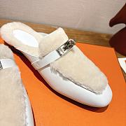 Hermes H-House Wool Mules with Classic Kelly Buckle White - 6