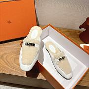 Hermes H-House Wool Mules with Classic Kelly Buckle White - 3