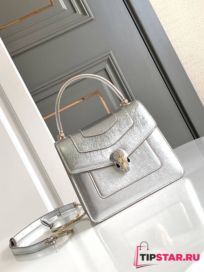Bvlgari Serpenti Forever small top handle bag in silver - 1