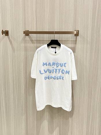 Louis Vuitton white short-sleeved embroidered wool T-shirt
