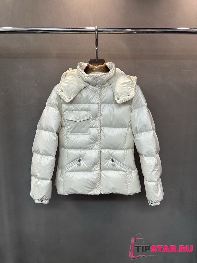Moncler Glareins Slim Waist Cable Knit Women's Down Jacket White - 1