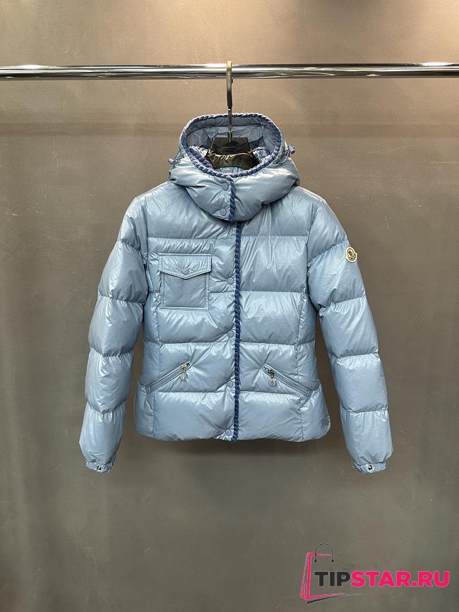 Moncler Glareins Slim Waist Cable Knit Women's Down Jacket Blue - 1