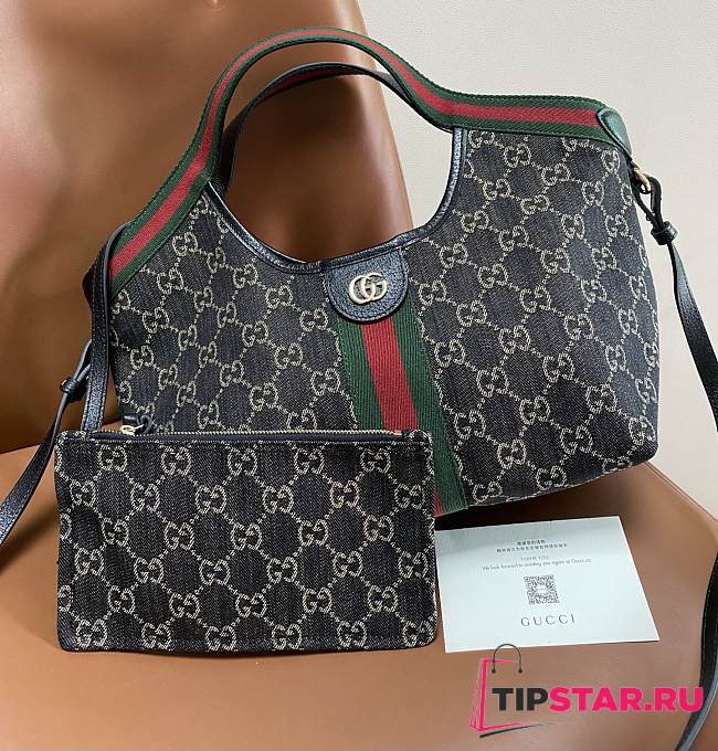 Gucci Giglio small tote bag in black and white GG denim - 1