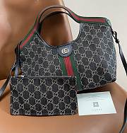 Gucci Giglio small tote bag in black and white GG denim - 1