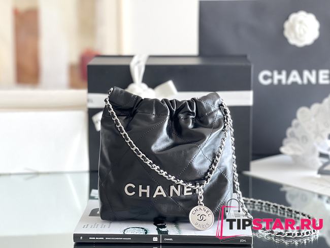 Chanel 22 mini bag Glossy Calfskin & Silver Metal Black AS3260 - 1