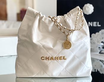 Chanel 22 Handbag Shiny Calfskin & Gold-Tone Metal White AS3261