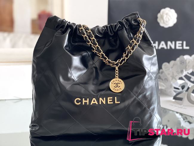 Chanel 22 Handbag Shiny Calfskin & Gold-Tone Metal Black AS3261 - 1