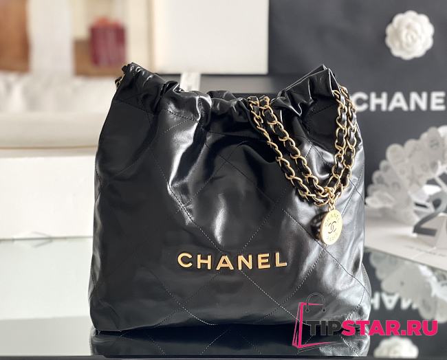 Chanel 22 small bag Glossy Calfskin & Gold Metal Black AS3260 - 1