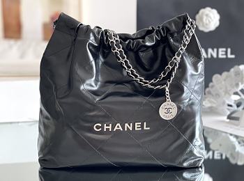 Chanel 22 Handbag Shiny Calfskin & Silver-Tone Metal Black AS3261