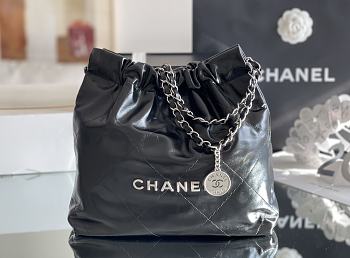 Chanel 22 small bag Glossy Calfskin & Silver Metal Black AS3260