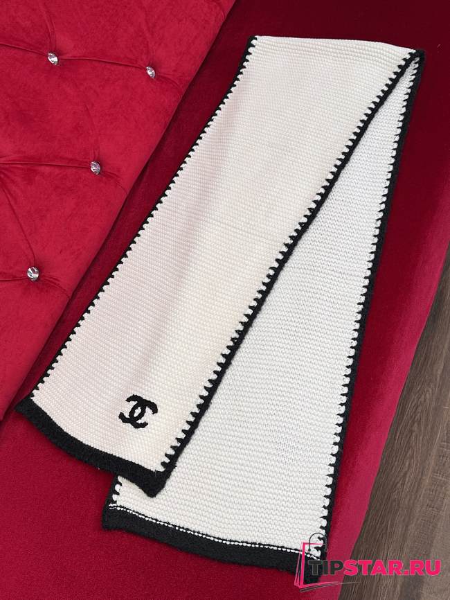 Chanel Border Long Scarf White - 1