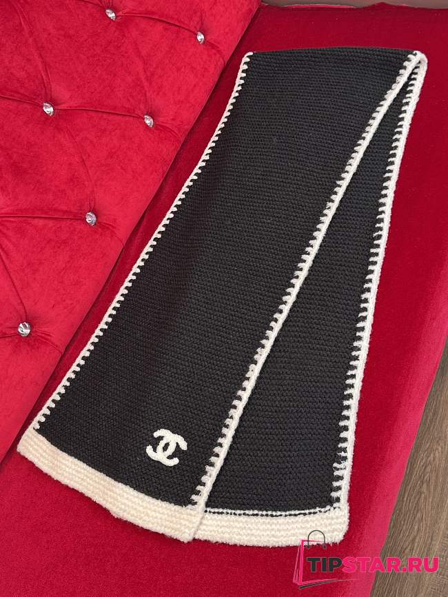 Chanel Border Long Scarf Black - 1
