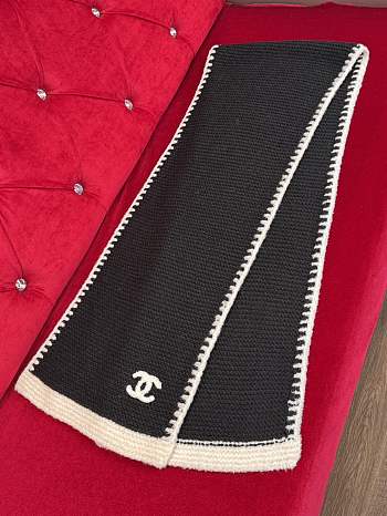 Chanel Border Long Scarf Black