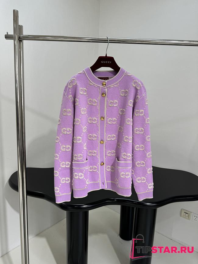 Gucci GG Wool Jacquard Cardigan Purple - 1