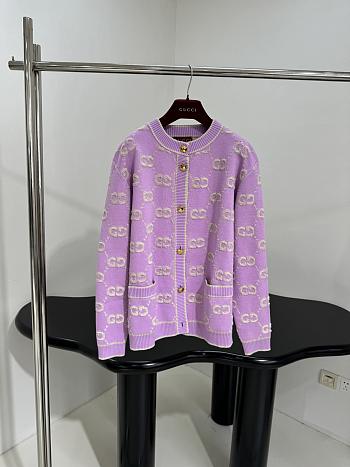 Gucci GG Wool Jacquard Cardigan Purple