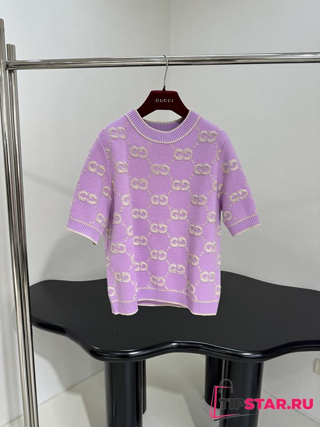 Gucci New GG Wool Jacquard Sweater Purple - 1