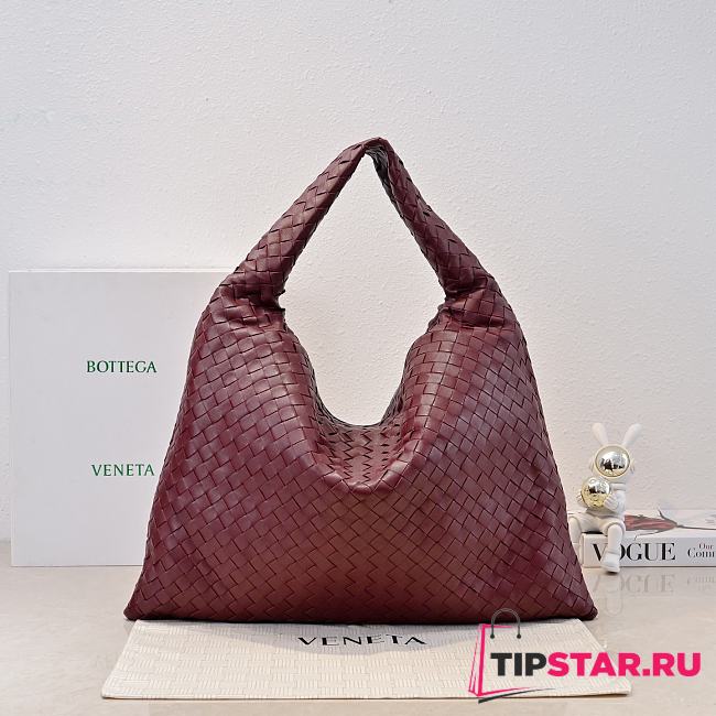 Bottega Veneta Large Hop Intrecciato suede shoulder bag burgundy - 1