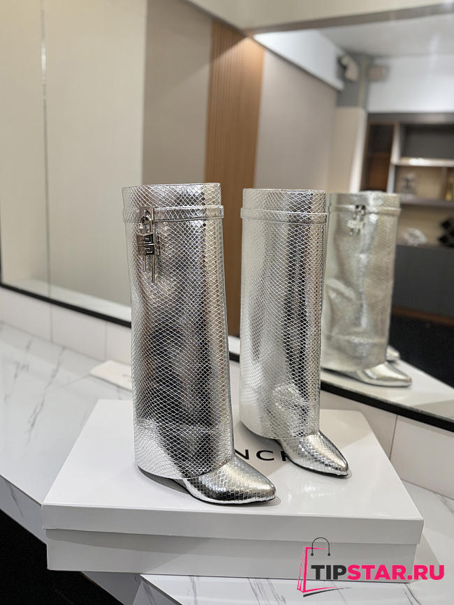 Givenchy Shark Lock Boots In Silver - 1