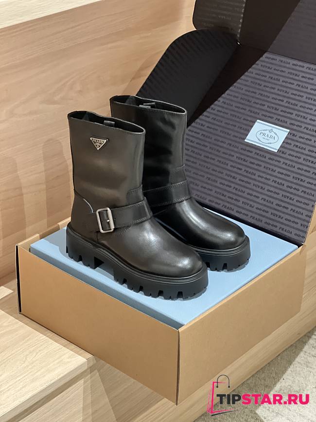 Prada 5fw buckle slip-on platform ankle boots black - 1