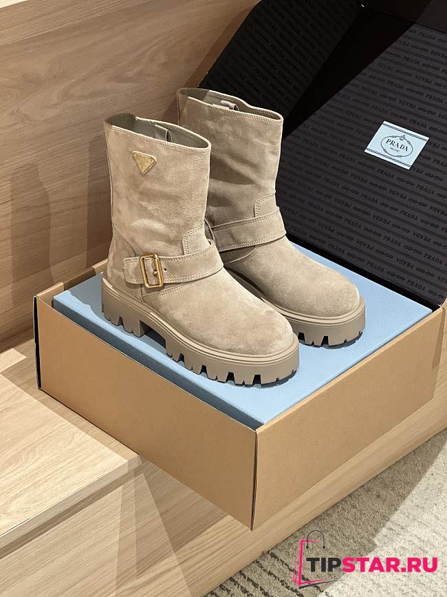 Prada buttoned sleeve platform ankle boots beige - 1