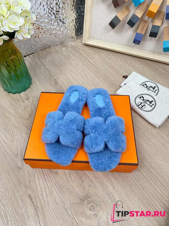 Hermes Furry Flat Slippers 09 - 1