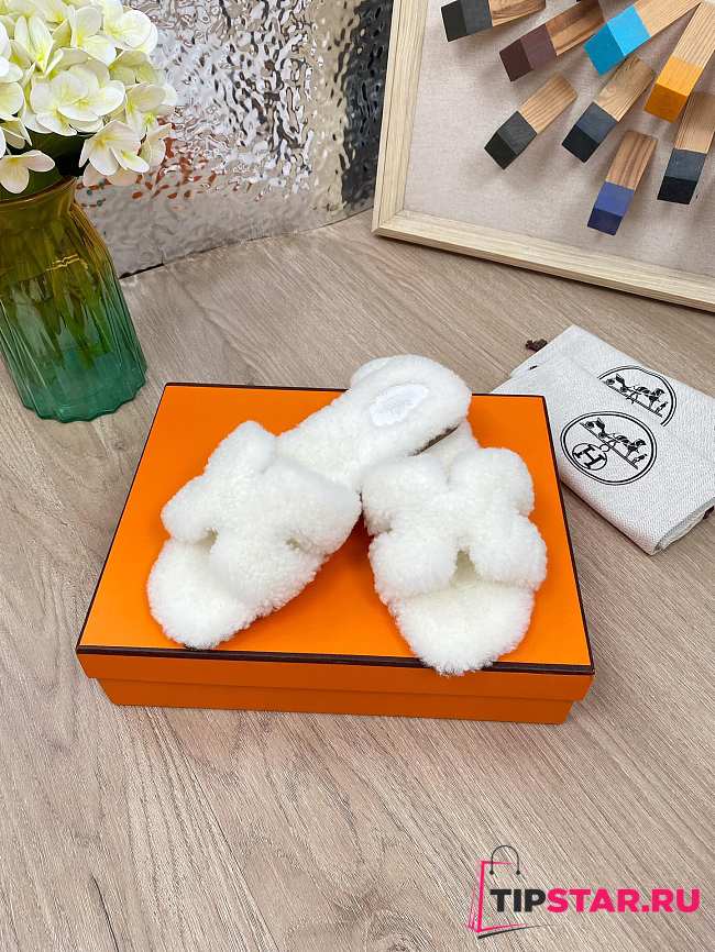 Hermes Furry Flat Slippers 08 - 1