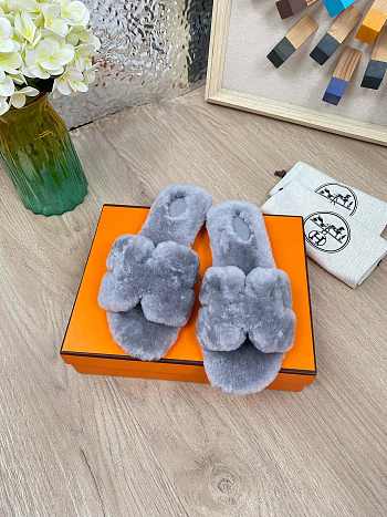 Hermes Furry Flat Slippers 06