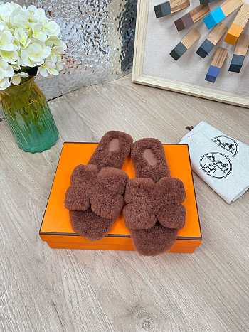 Hermes Furry Flat Slippers 05