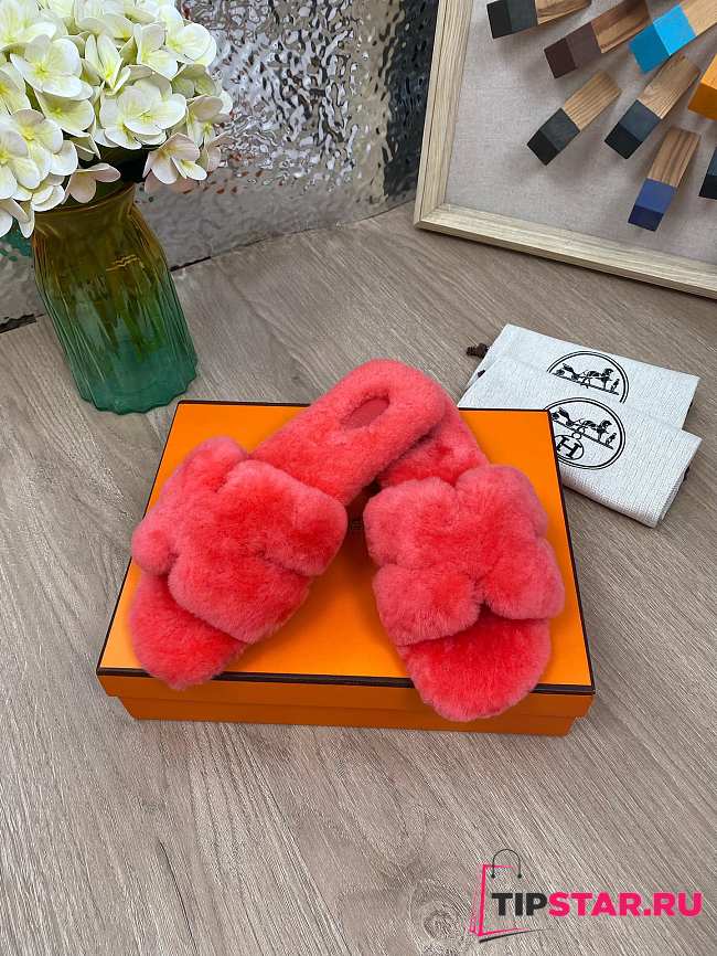 Hermes Furry Flat Slippers 04 - 1