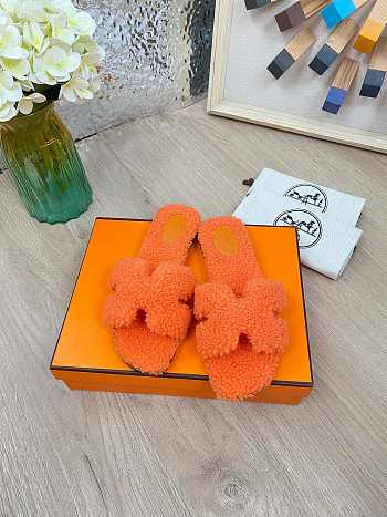 Hermes Furry Flat Slippers 03