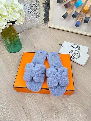 Hermes Furry Flat Slippers 02