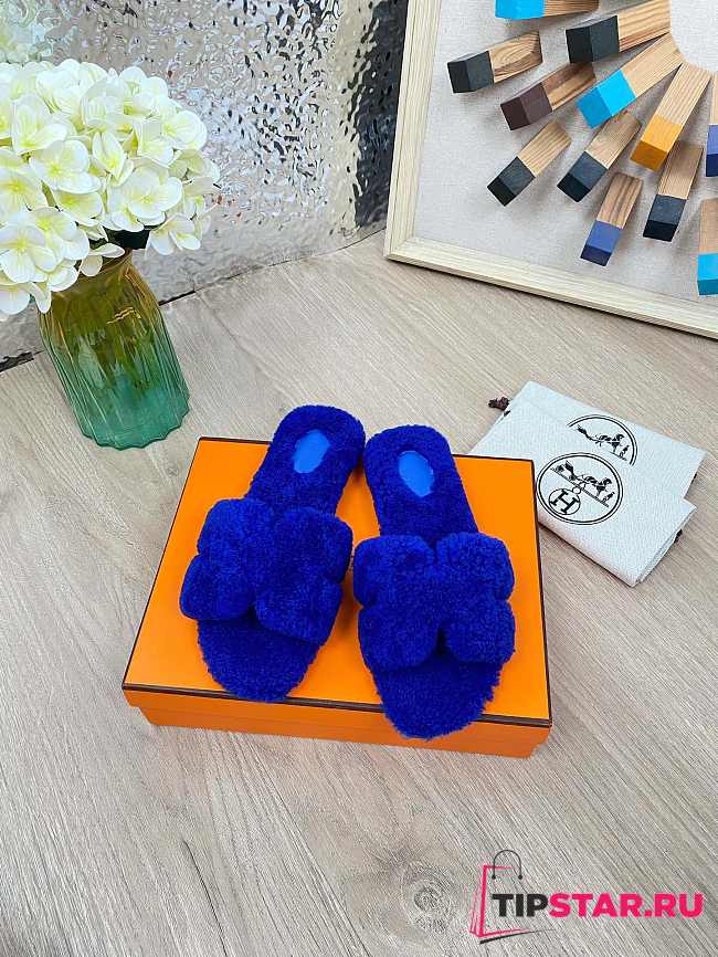 Hermes Furry Flat Slippers 01 - 1