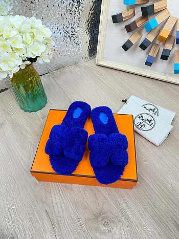 Hermes Furry Flat Slippers 01