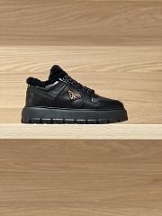 Prada triangular buckle lace-up casual shoes black wool - 1