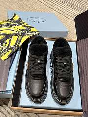 Prada triangular buckle lace-up casual shoes black wool - 3