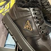 Prada triangular buckle lace-up casual shoes black wool - 4