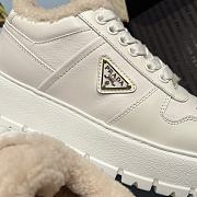 Prada triangular buckle lace-up casual shoes white wool - 6