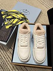 Prada triangular buckle lace-up casual shoes white wool - 3