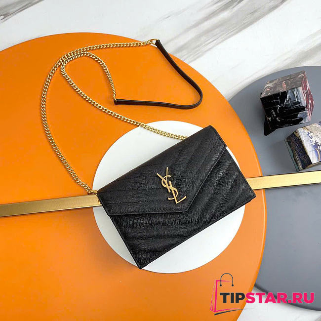 YSL | Small Chain Wallet In grain Leather In Black - 1